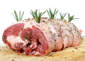 Christmas dinner, joint of raw meat ready for cooking