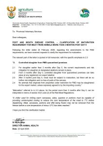 Foot & Mouth Disease Control – Clarification of Maturation  Requirement for Meat From Animals More Than 3 Months Post Day 0
